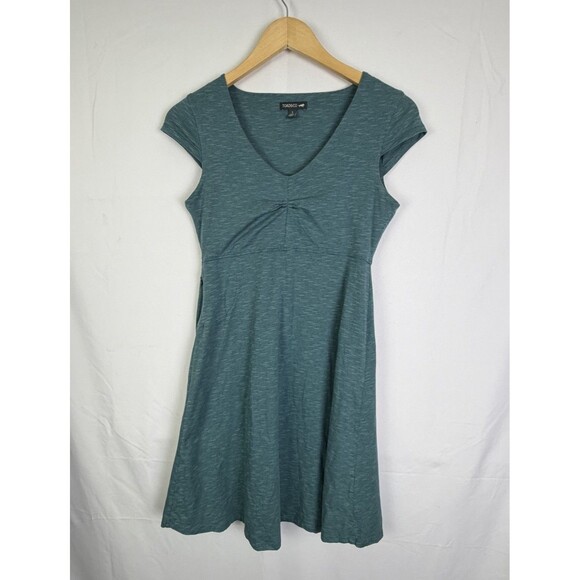 Toad&Co Dresses & Skirts - Toad&Co Rosemarie Dress Small Heather Teal V Neck Zip Pocket Organic Cotton EUC